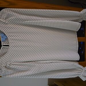 CeCe White and Black Polka Dot Blouse